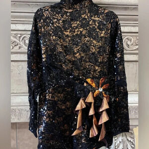 Black and Orange Lace & Sequined Dance Halloween Costume Size Adult Medium